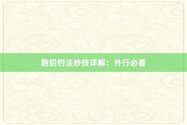 跑铅钓法妙技详解：外行必看